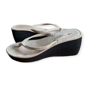 O’Neill Cream and Black Wedge Sandals